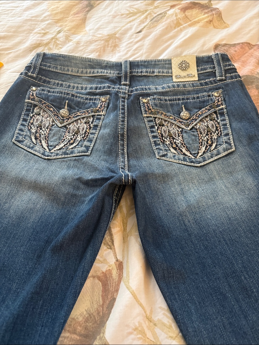 Miss Me Dark Blue Boot Cut Jeans with Embroidered Pocket Wings